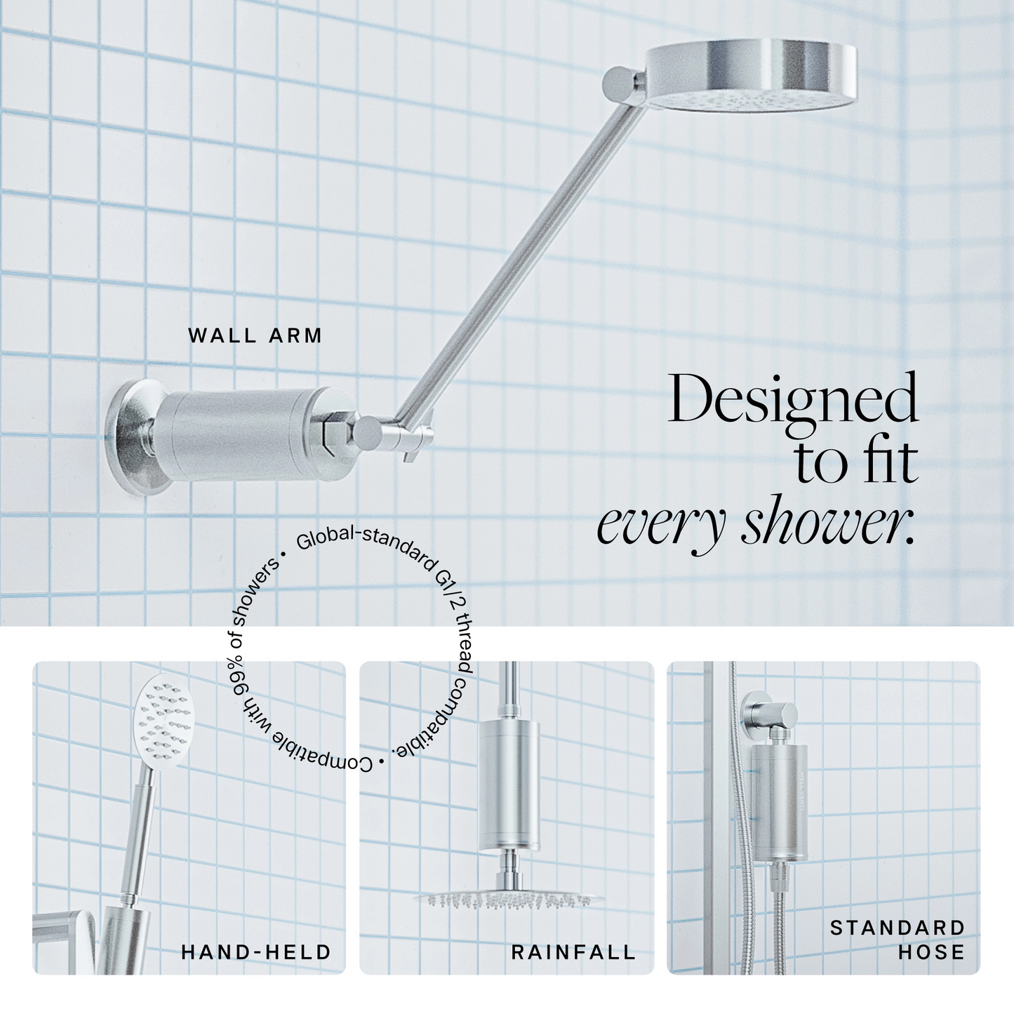 Well Verti shower filter compatible with most standard ½ inch BSP showers