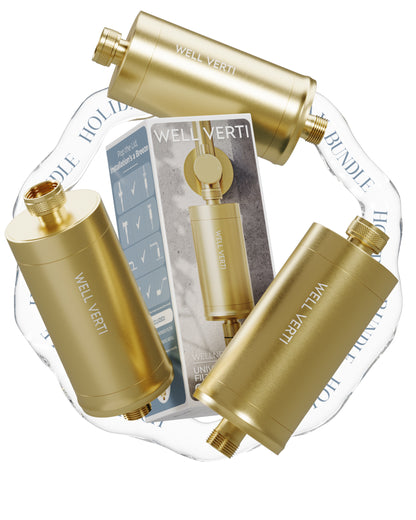 WellVerti Wellness Pod Shower Filter Bundle - Premium Filtration, Sustainable Design, Expert-Approved for Skin and Hair Health. GOLD BRUSHED