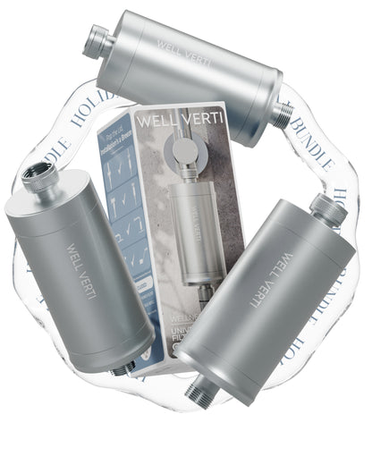 WellVerti Wellness Pod Shower Filter Bundle - Premium Filtration, Sustainable Design, Expert-Approved for Skin and Hair Health. BRUSHED SILVER